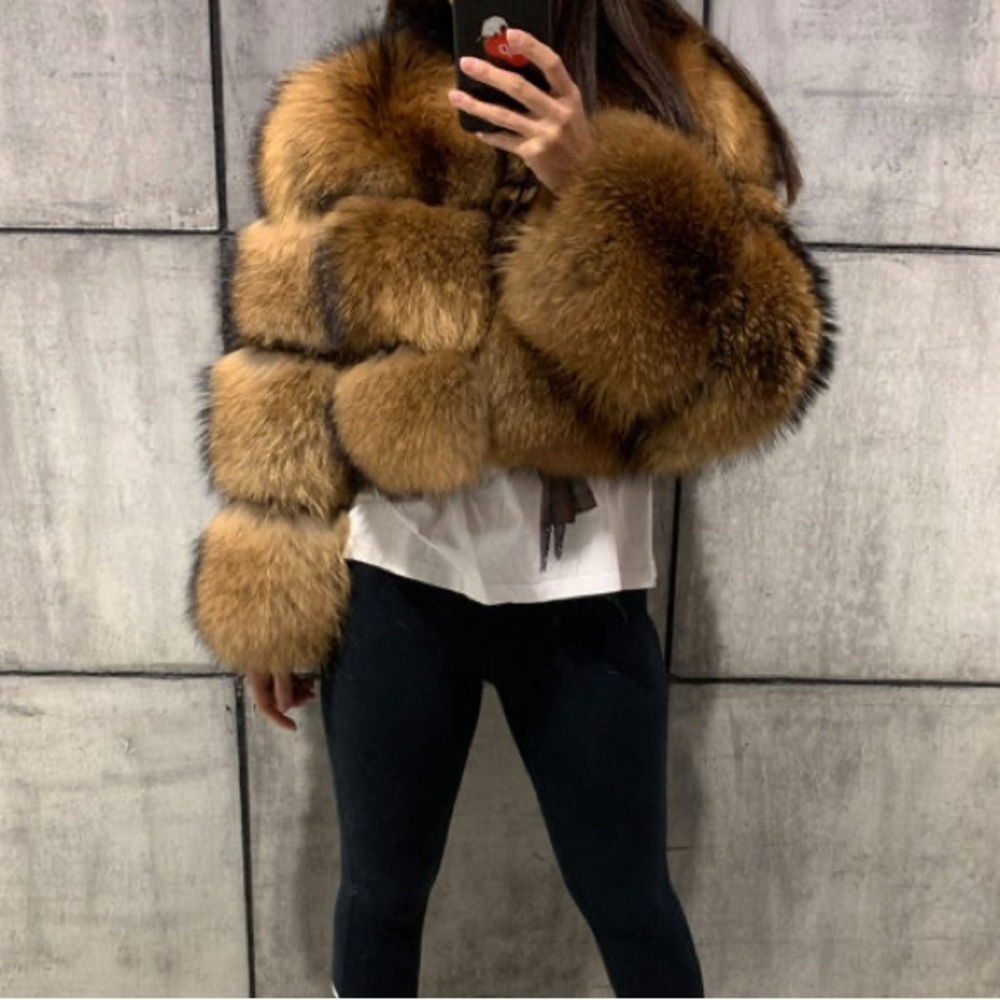 100% genuine raccoon fur cropped coat